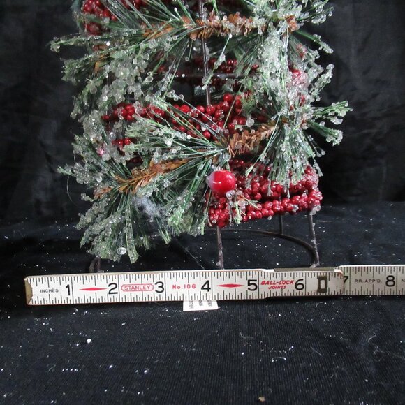 Frosted Christmas Pine and Holly Berry Beaded Snow Tree Table Decor - Picture 4 of 6